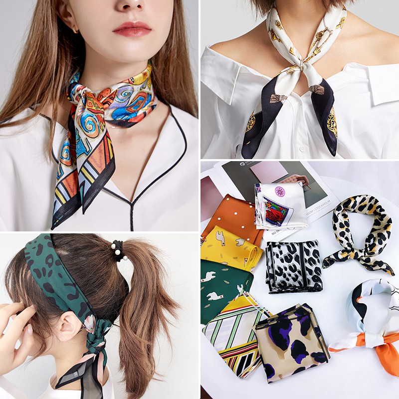 Khăn vuông vải satin màu trơn thời trang nữ tính