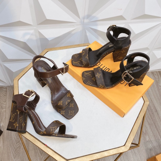 Sandal lv quai ngang đế trụ 7cm fullbox bill túi giấy