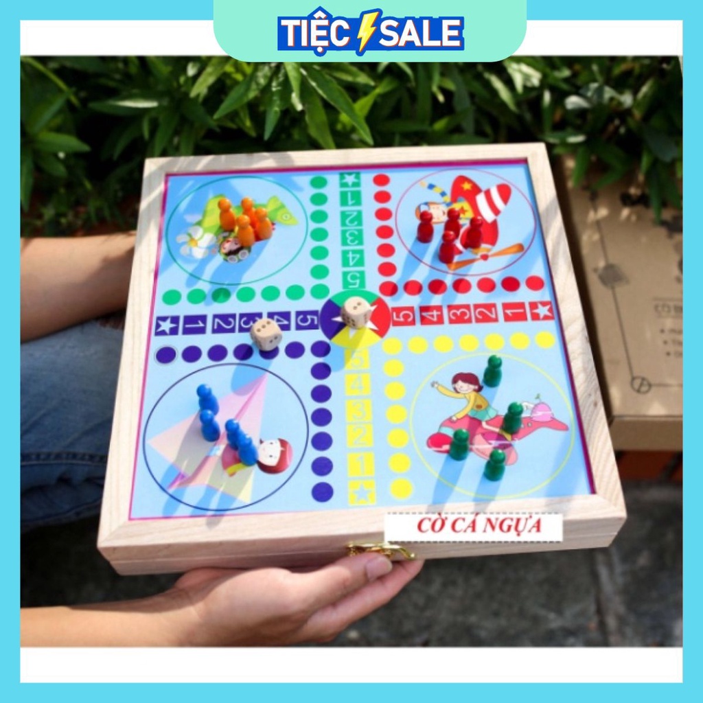 COMBO ĐỒ CHƠI 3 IN 1 CỜ BÚNG - CÁ NGỰA - CỜ CARO BẰNG GỖ TỰ NHIÊN- MADE IN VIETNAM