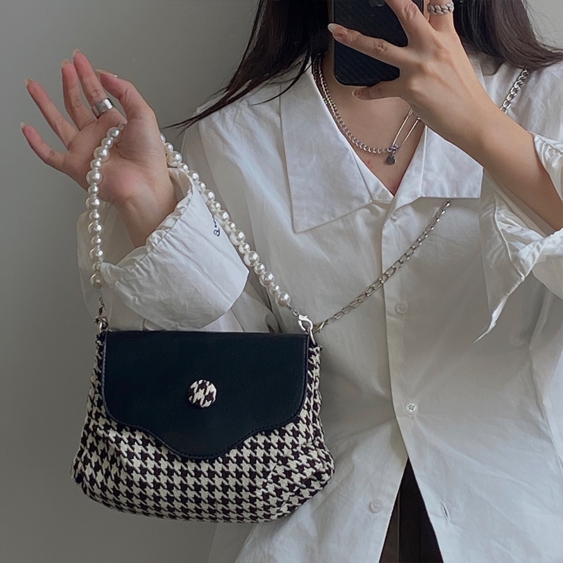 Túi đeo chéo canvas đính ngọc trai thời trang cho nữ