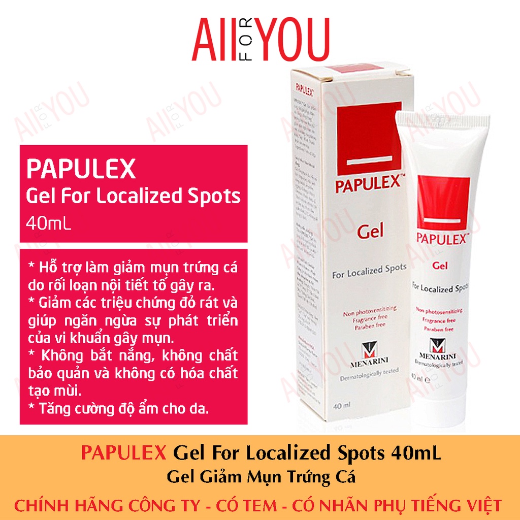 [CHÍNH HÃNG] [DATE 2023] PAPULEX Gel For Localized Spots 40mL - Gel Dưỡng Làm Giảm Mụn Trứng Cá, Mụn Nội Tiết Tố.