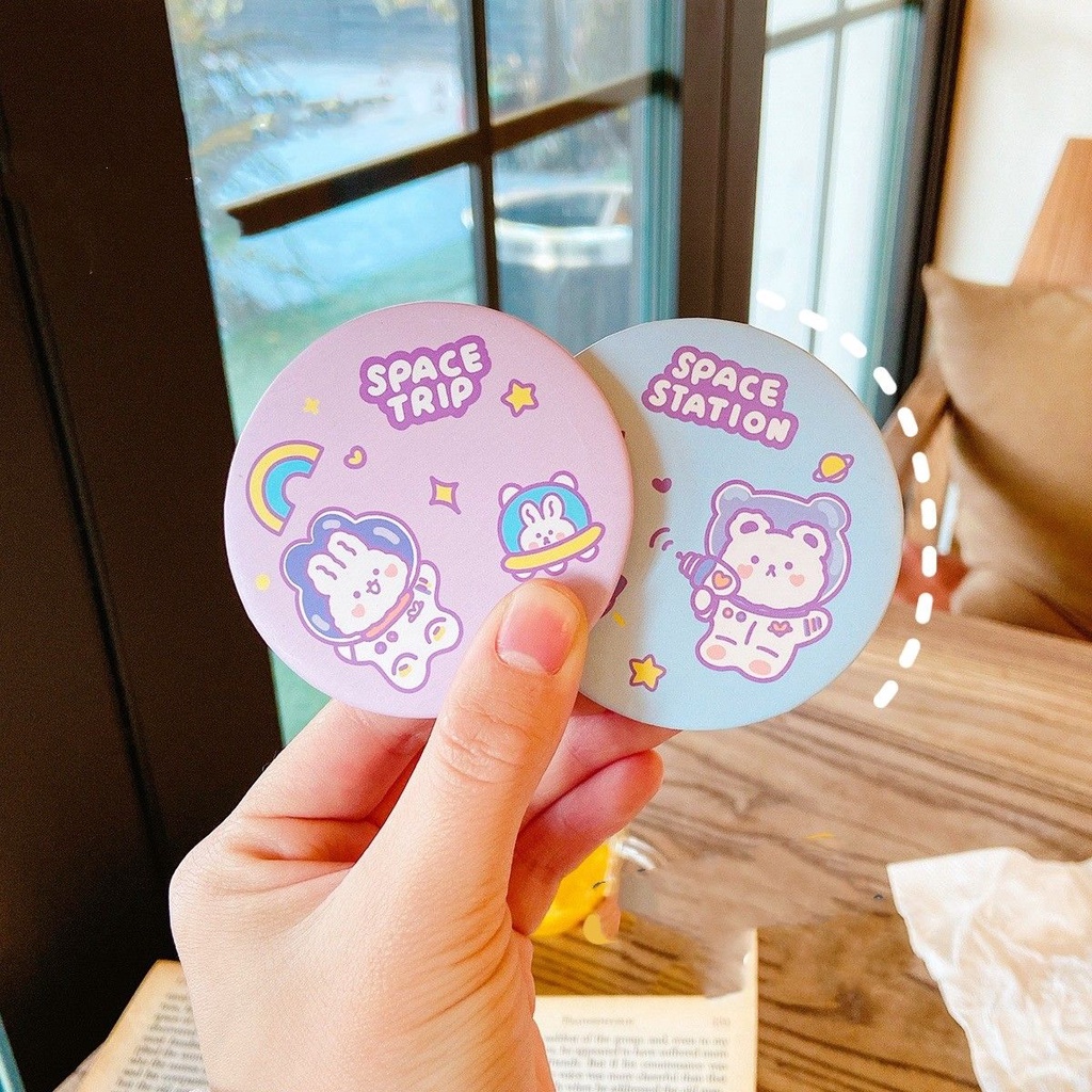 [Hàng mới về] Gương trang điểm mini hình tròn nhỏ nhắn bền chắc tiện lợi khi đi du lịch họa tiết hoạt hình cho bé gái