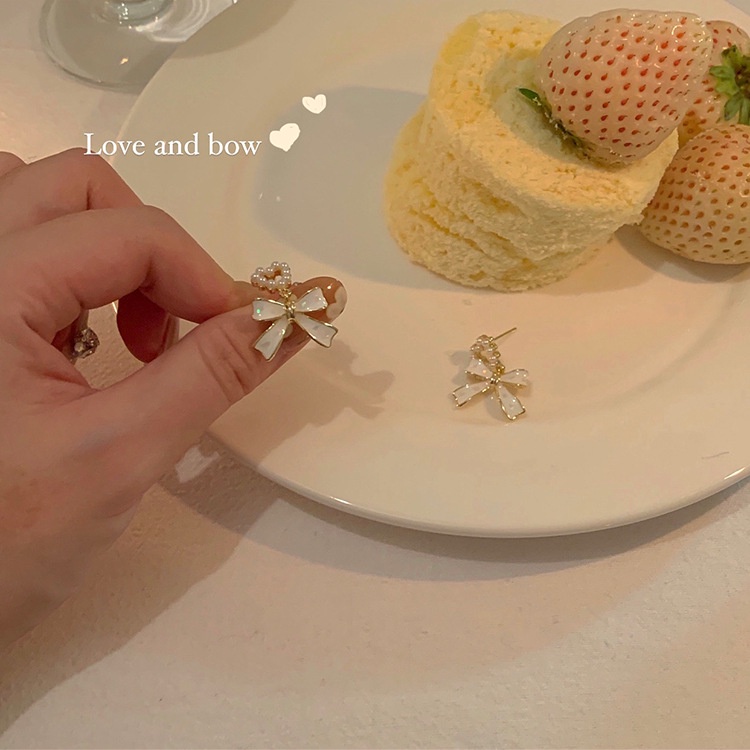 Khuyên Tai Hình Nơ Đính Ngọc Trai Phong Cách Thời Trang Mới 2022