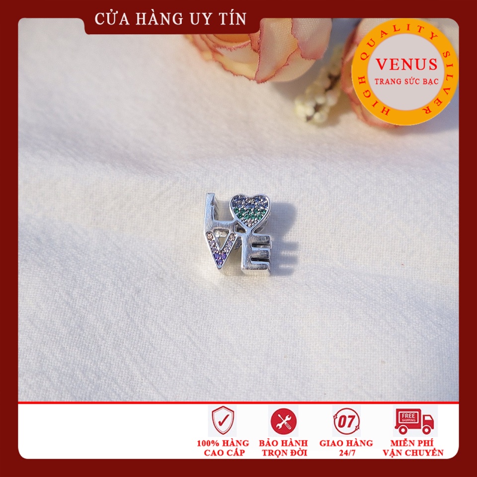 [Charm bạc 925 cao cấp] Charm bạc hình chữ Love gắn đá 7 màu- Mã sản phẩm VENUSLOVE