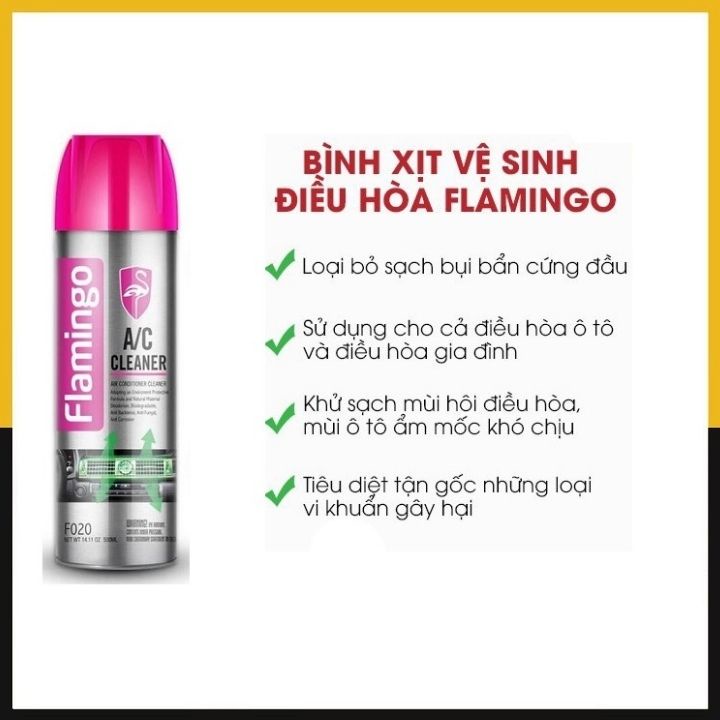 Bình xịt bọt vệ sinh khử mùi hôi điều hoà ô tô, gia đình Flamingo F020 500ml -  Hàng chính hãng