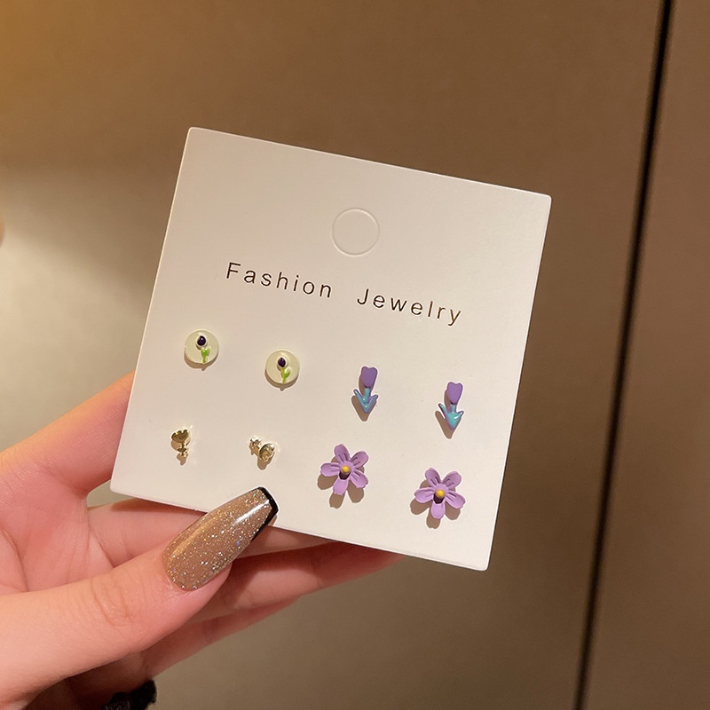 Bộ Khuyên Tai S925 Hình Hoa Tulip Hồng Tím Mini Thời Trang Cho Nữ