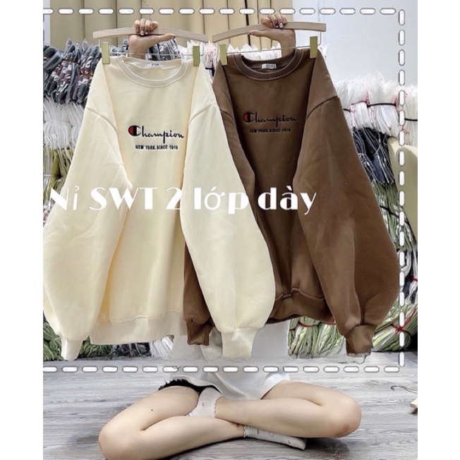 Áo Nỉ Cổ Tròn Thêu Chữ Form Rộng Tay Bồng Thoải Mái❤️ Áo Sweast Nhiều Mầu Unisex(Hàng Sẵn)