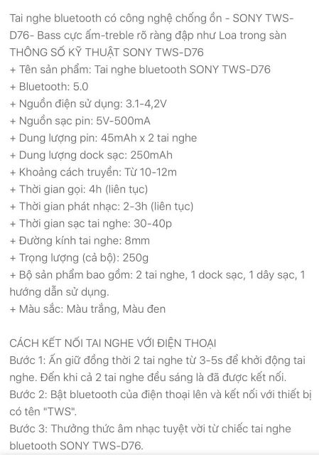 Tai nghe bluetooth sony d76