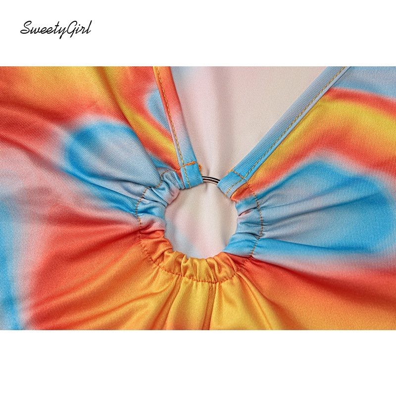 Đầm mini không tay cổ chữ V ôm dáng in họa tiết nhiều màu sắc thời trang cho nữ