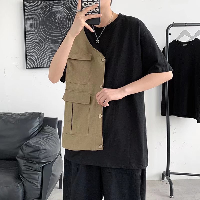 Áo Thun Tay Ngắn Giả Hai Lớp Phong Cách Mùa Hè Thời Trang Mới Chất Lượng Cao Dành Cho Nam