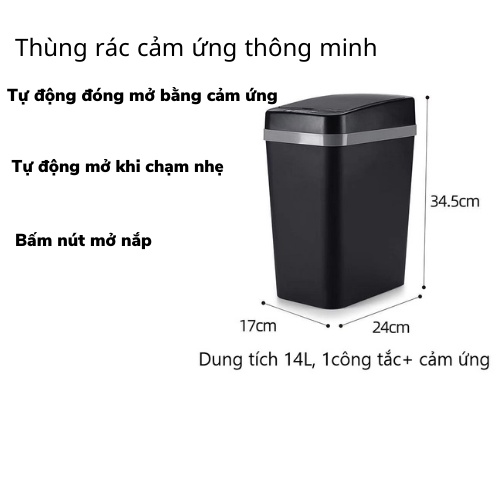 Thùng rác tự động thông minh cảm ứng, sọt rác thông minh 12 lít  phù hợp với nhà vệ sinh, nhà tắm, phòng khách