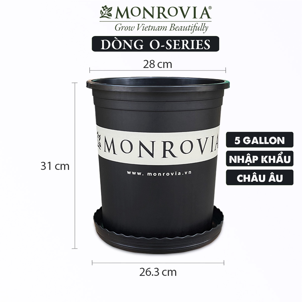 Chậu nhựa trồng cây MONROVIA 5 Gallon màu đen, để bàn, treo ban công, ngoài trời, sân vườn, tiêu chuẩn Châu Âu