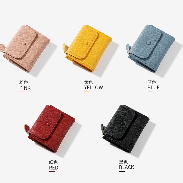 Ví ngắn PIERRE LOUES bằng da PU gập đôi có khóa kéo thiết kế đơn giản cho nữ