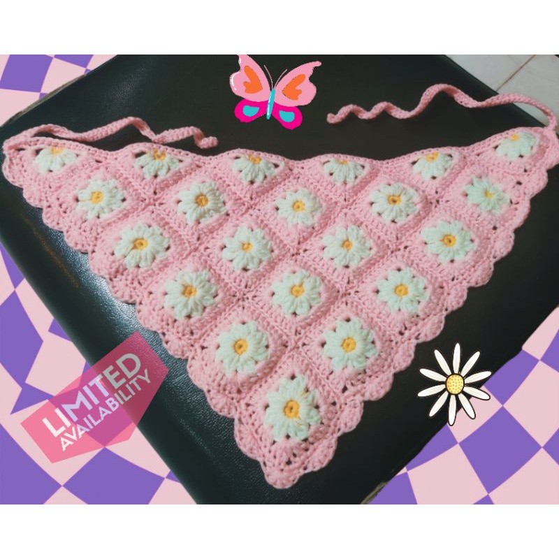 Khăn Bandana len hoa cúc màu sắc làm theo yêu cầu