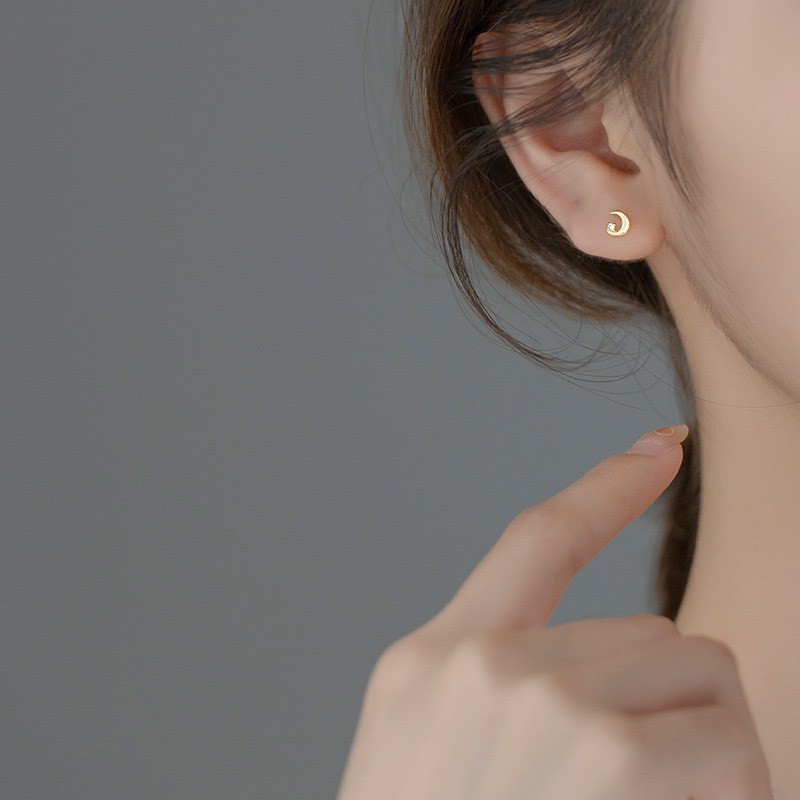 Bông tai bạc Ý 925 Khuyên tai bạc nữ mặt trăng mặt trời dễ thương DUYSON SILVER (Giá bán/1 đôi) [KNXK6]