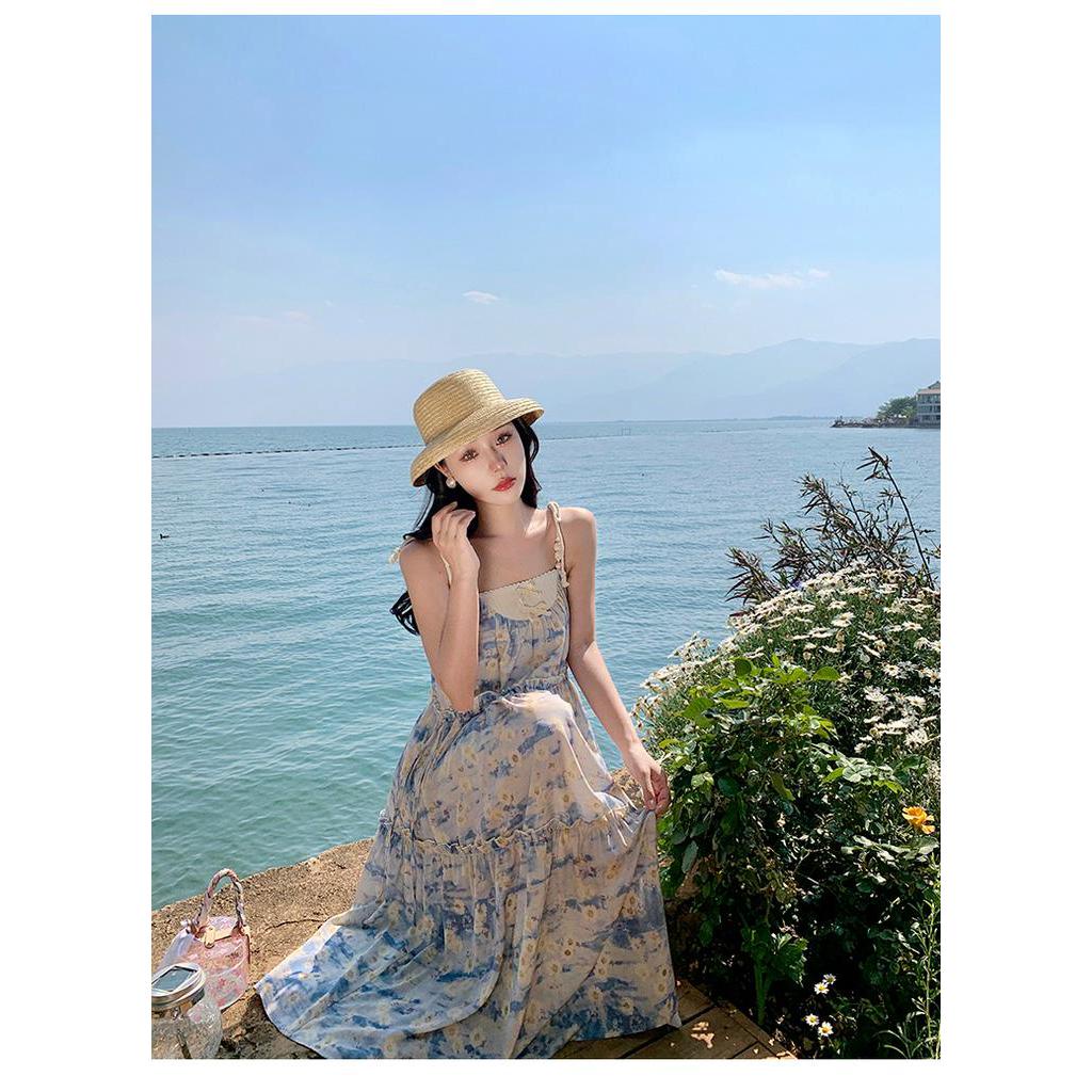 Đầm Hai Dây Họa Tiết Tranh Sơn Dầu Phong Cách Mùa Hè Mới 64228