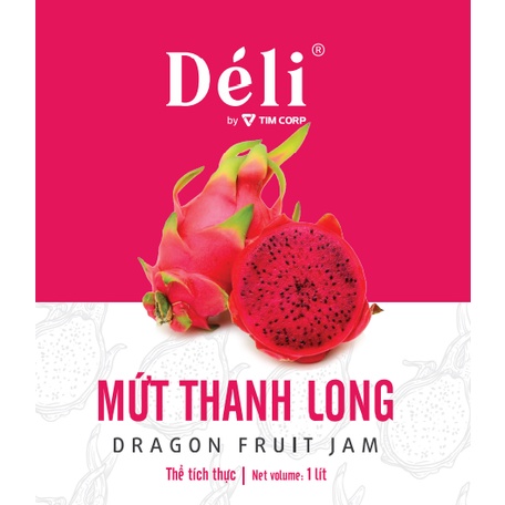 Mứt Thanh Long Déli chai 1L [CHUYÊN SỈ] HSD:18 tháng, nguyên liệu pha chế trà trái cây, soda, smoothie hoặc ăn trực tiếp