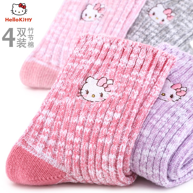 Vớ Cotton Ống Cao Dày Giữ Ấm Mùa Đông In Hình Hello Kitty Cho Bé Gái