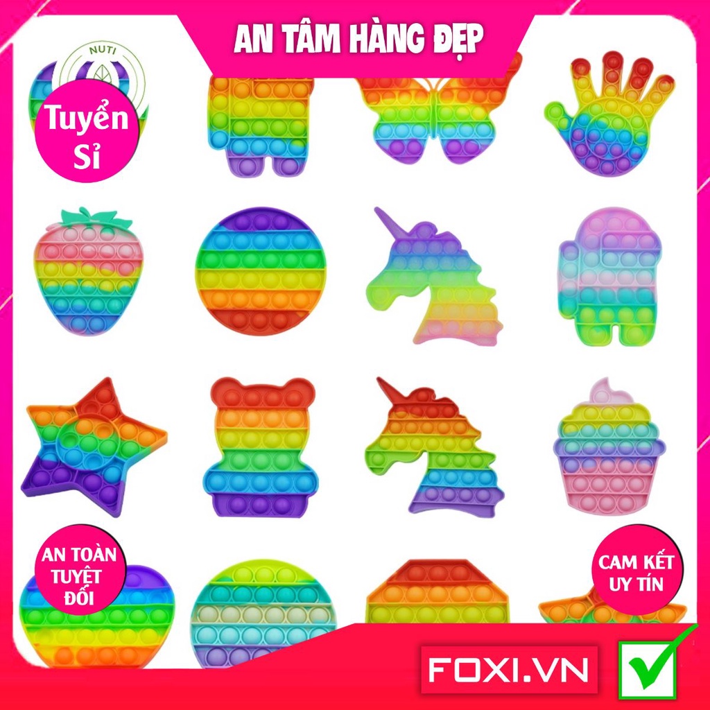 Đồ chơi thông minh cho bé Popit - hàng loại 1,dày-nốt to với nhiều hình dạng đáng yêu-giảm căng thẳng mệt mỏi hiệu quả