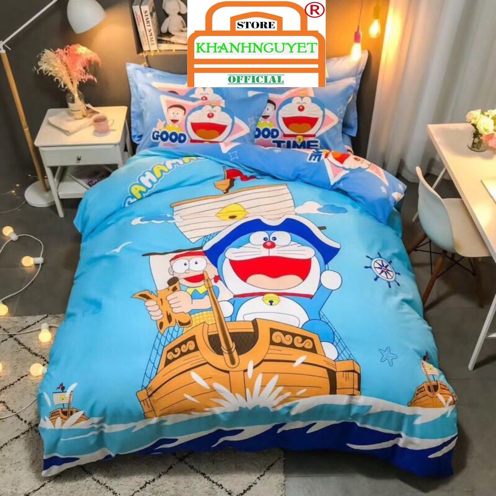 Bộ vỏ chăn drap cotton 100% hoạt hình-Doraemon Cướp Biển