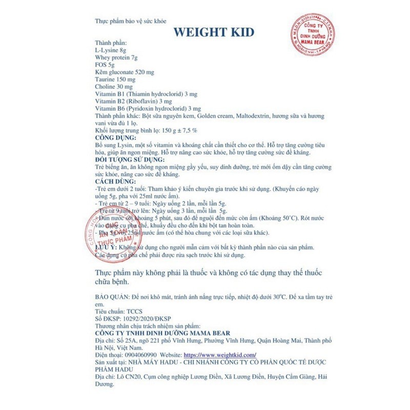 Sữa tăng cân WEIGHT KID chính hãng cải thiện hấp thu, biếng ăn cho bé từ 06 tháng đến 10 tuổi loại 150g