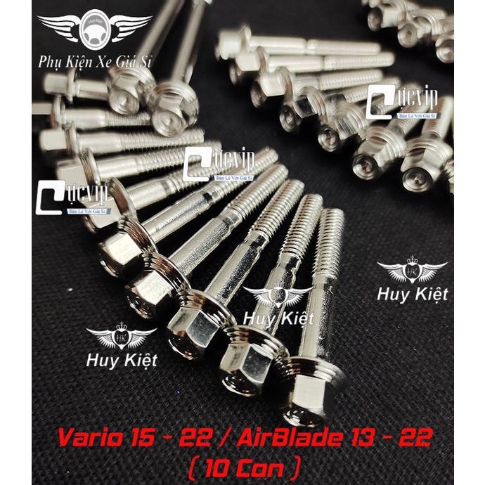 Bộ Ốc Lốc Máy Salaya PHAY THÁI Inox 304 Cho Vario 2015 - 2022, AirBlade AB 2013 - 2022 (10 Con) MS5218