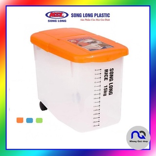Thùng đựng gạo có nắp nhựa cao cấp,  có bánh xe Song Long Plastic size 10kg và 15kg