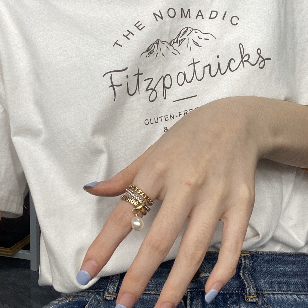 Nhẫn Ba Lớp Họa Tiết Chữ Dior Thời Trang Thanh Lịch Tinh Tế