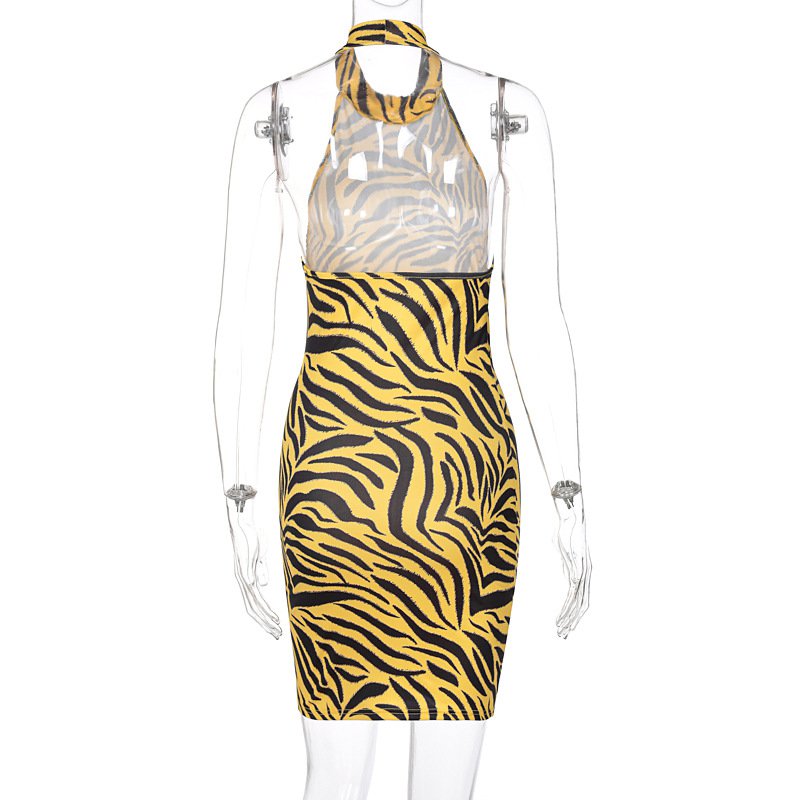 Đầm Dự Tiệc Dáng Ôm Không Tay Hở Lưng In Họa Tiết Vằn Hổ Quyến Rũ Cho Nữ