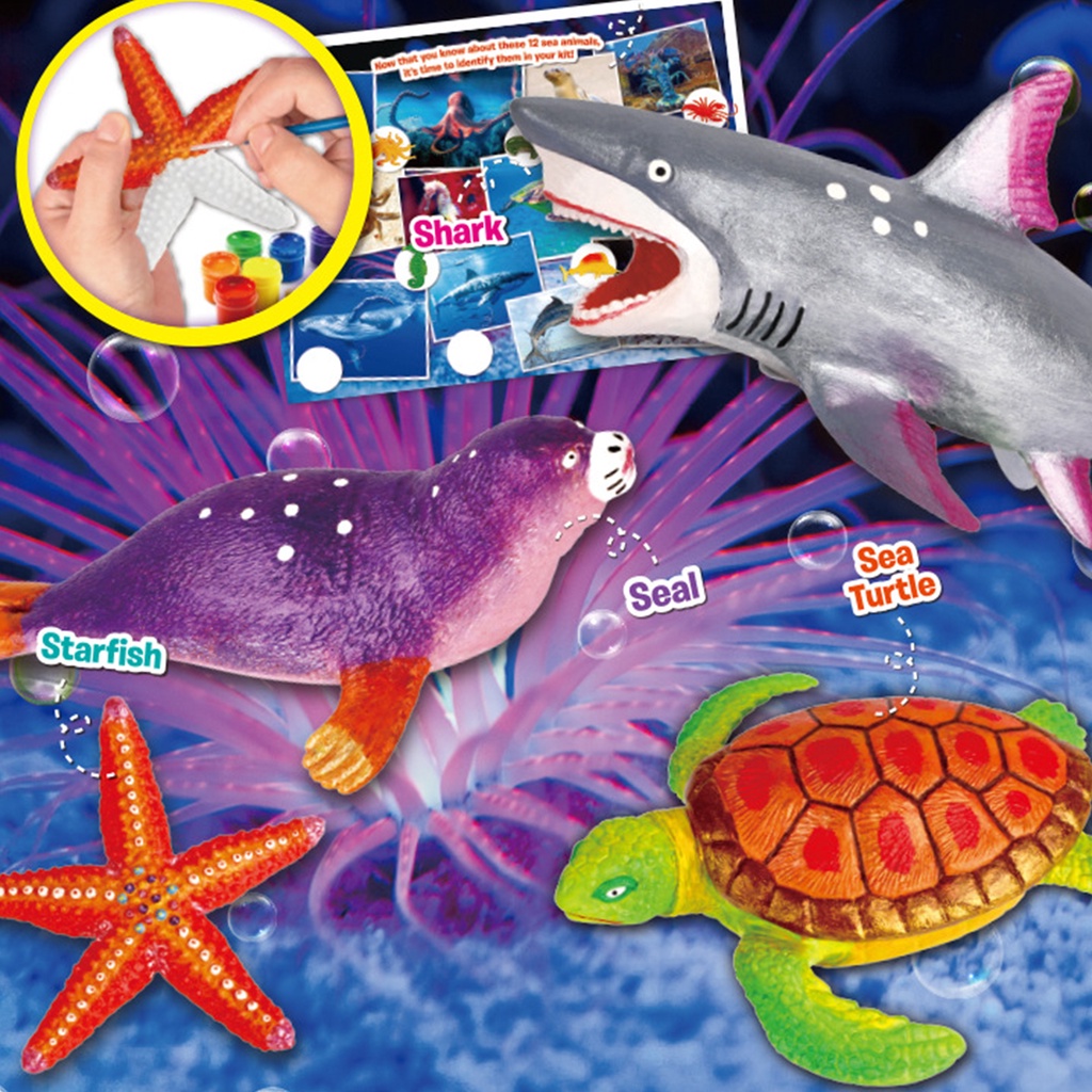 <Sabaya> 1 Set DIY Graffiti Hand-painted Parent-child Interaction Plastic Marine Life Pattern Painting Graffiti for Kids