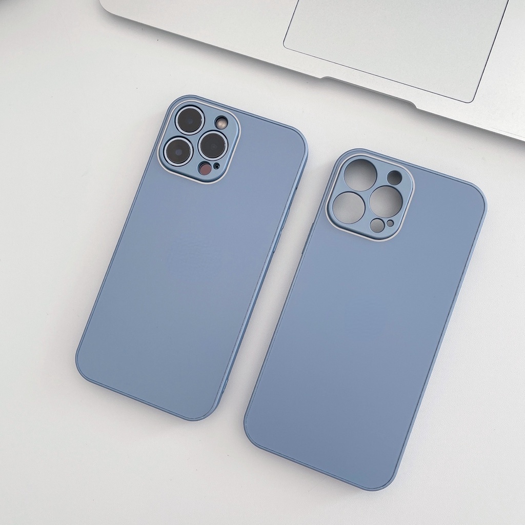 Ốp điện thoại mặt nhám có kính cường lực màu xanh dương cho IPhone 13 Pro Max 11 12Pro MAX 7P 8Plus ipx Xr Xs Max
