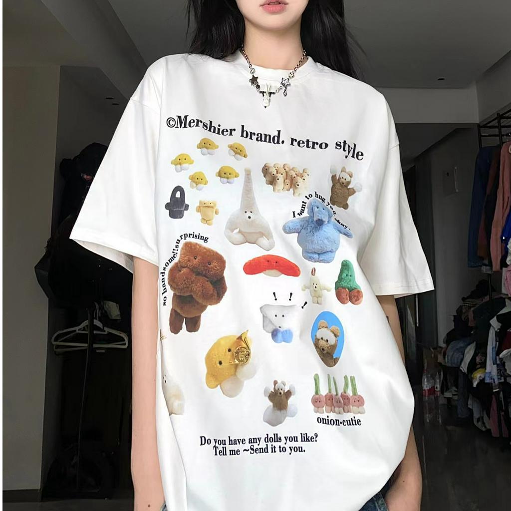 HIIXIIVI Áo Thun 100% cotton Tay Ngắn Cổ Tròn Thời Trang Mùa Hè Phong Cách Hàn Quốc Cho Nữ