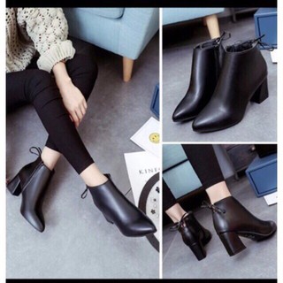 Giày Boot nữ chất da nơ sau B004