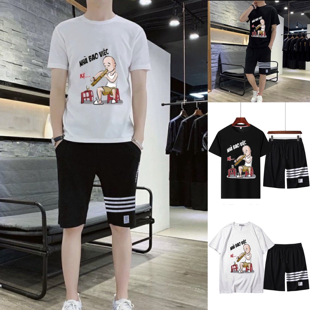 Set Bộ 2 Món Quần Shorts + Áo Thun Nam Chất Vải Thun CB2_MAT175TH_MSH001THDEF6 (Nhà Bao Việc + 3 Kẻ Ngang)