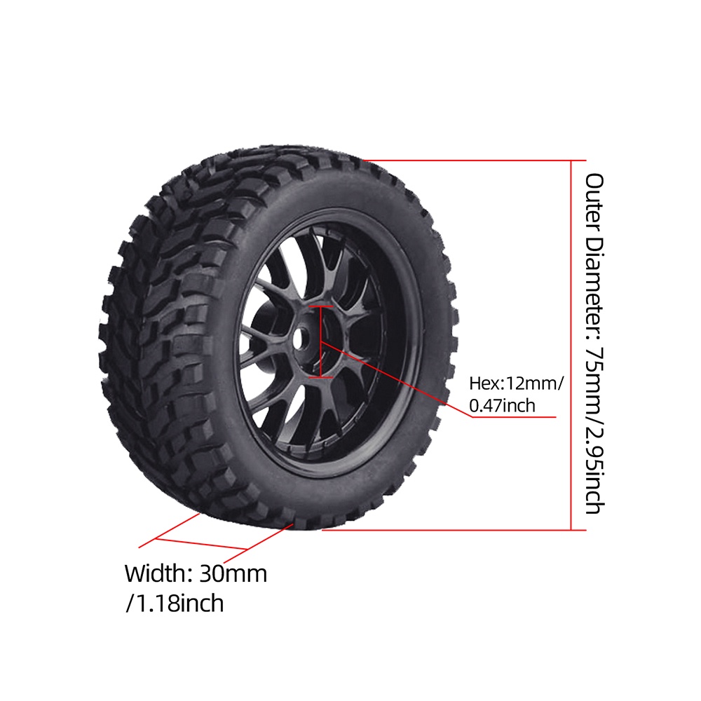 Bộ 4 Bánh Xe Cao Su 75mm Tỉ Lệ 1 / 10 Cho Xe Điều Khiển