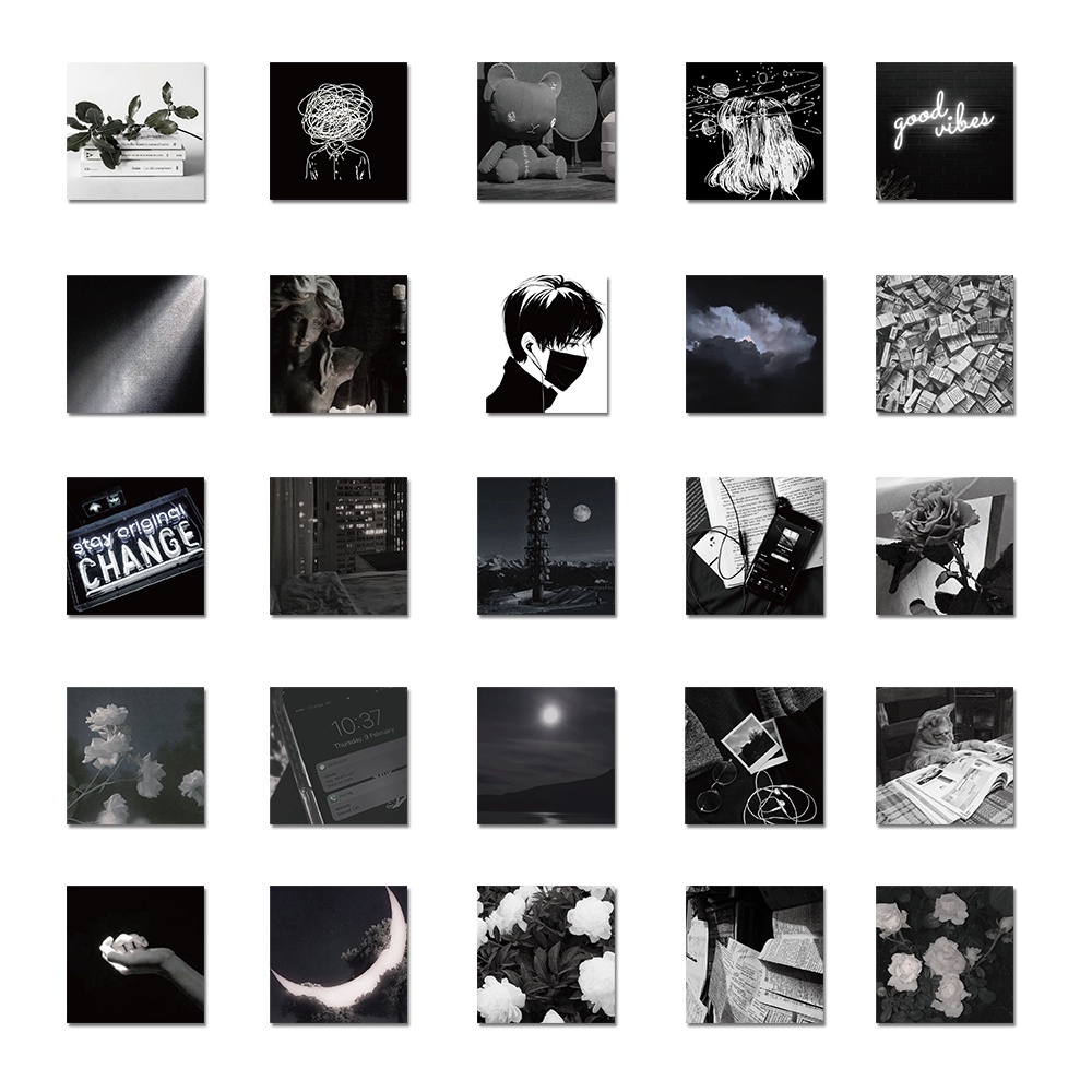 Set 54 miếng dán trang trí laptop chống nước hình phong cảnh màu trắng đen