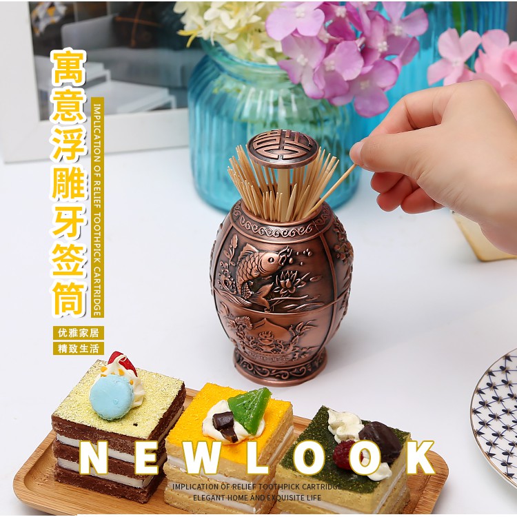 Lọ đựng tăm màu đồng phong cách hoàng gia châu âu có nắp đậy