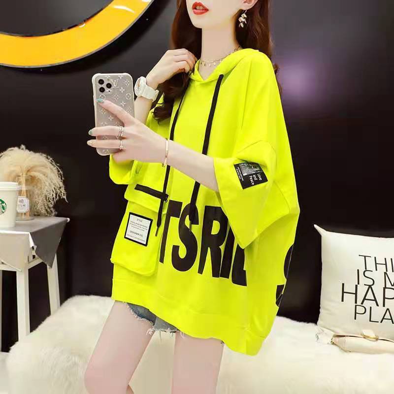 Áo Hoodie Ngắn Tay Dáng Rộng 2021 Thời Trang Cá Tính