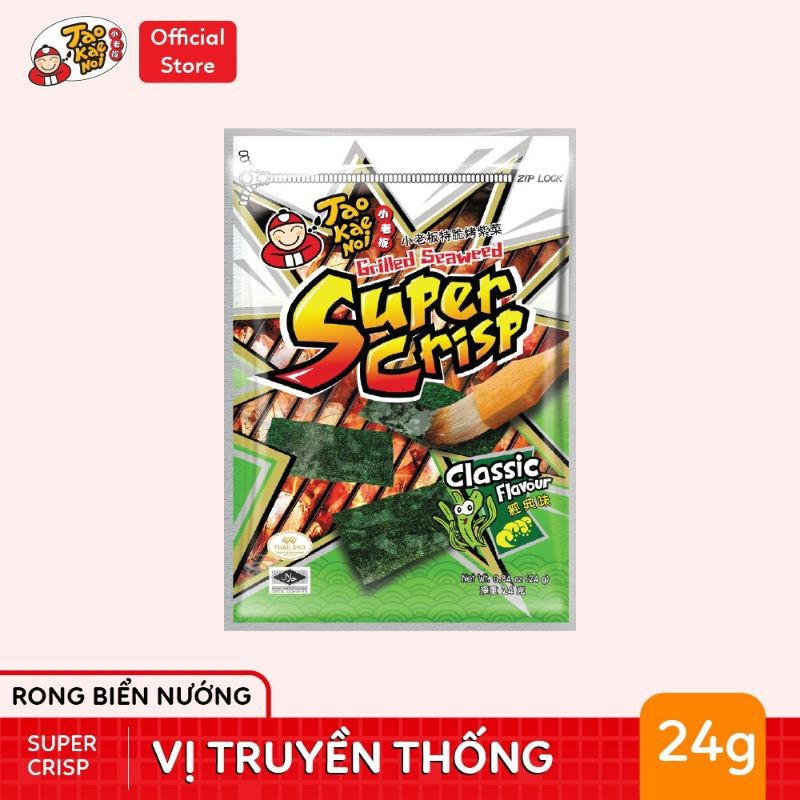 (Combo 3 gói) rong biển Taokaenoi SuperCrisp 24g (Truyền Thống, Mực, Kim Chi)