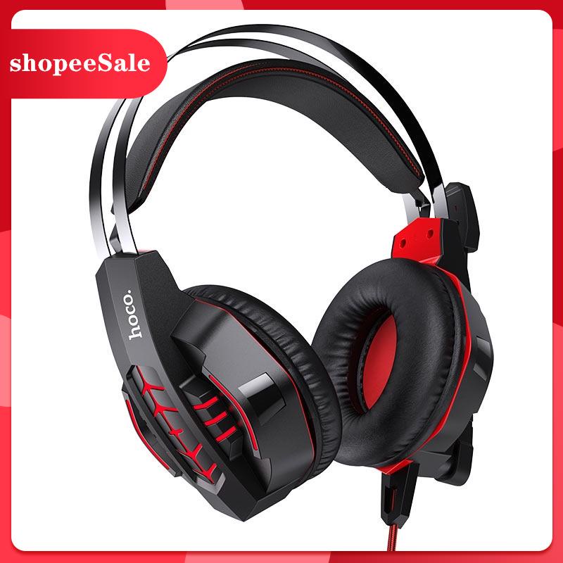 Tai nghe chụp tai Hoco W102 có mic đàm thoại, tích hợp 2 cổng cắm 3.5mm+USB-A, có đèn LED, mút đệm chống ồn, d