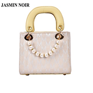 Túi xách JASMIN NOIR da PU cầm tay hình vuông nhỏ đính ngọc trai thời trang cho nữ