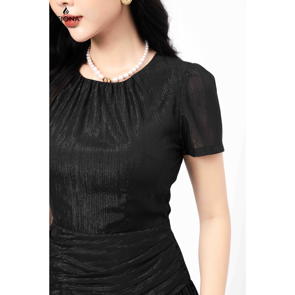 Đầm cổ tròn, dúm, chân xếp ly FIONA, đầm xòe nữ F451258