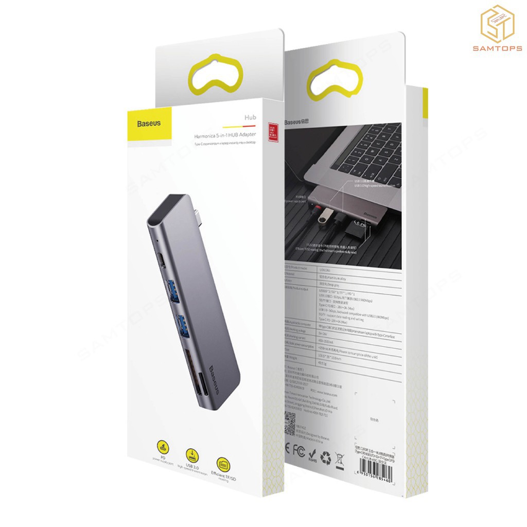 Hub usb Baseus đọc thẻ SD/TF hỗ trợ chuyển đổi cổng sạc Type C tiện dụng