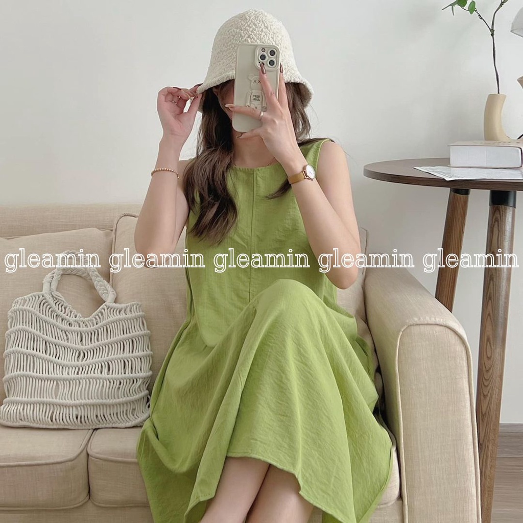 Đầm Sát Nách Đũi Trơn Dáng Dài, Váy suông Ba Lỗ Cổ Tròn