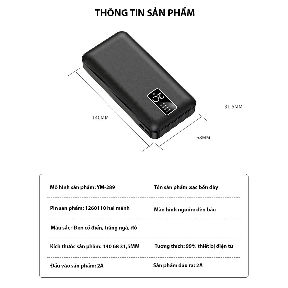 Pin Sạc Dự Phòng Avo-Hero chính hãng CÓ SẴN 4 CÁP , 20000mah sạc dự phòng tối đa 5 thiết bị 1 đổi