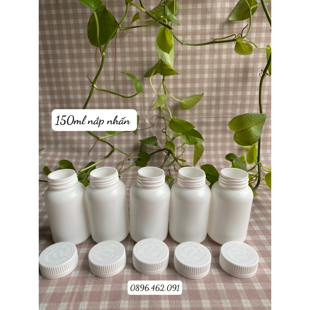 Chai lọ nhựa đựng viên nang,viên nén, viên hoàn, dược phẩm HDPE 150ml đi kèm màng siu tự dính