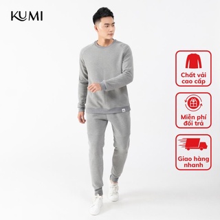 Bộ nỉ nam thu đông siêu nhẹ chất nỉ bông cao cấp, bộ thể thao nam năng động chất nỉ bông đẹp kumi - ghi