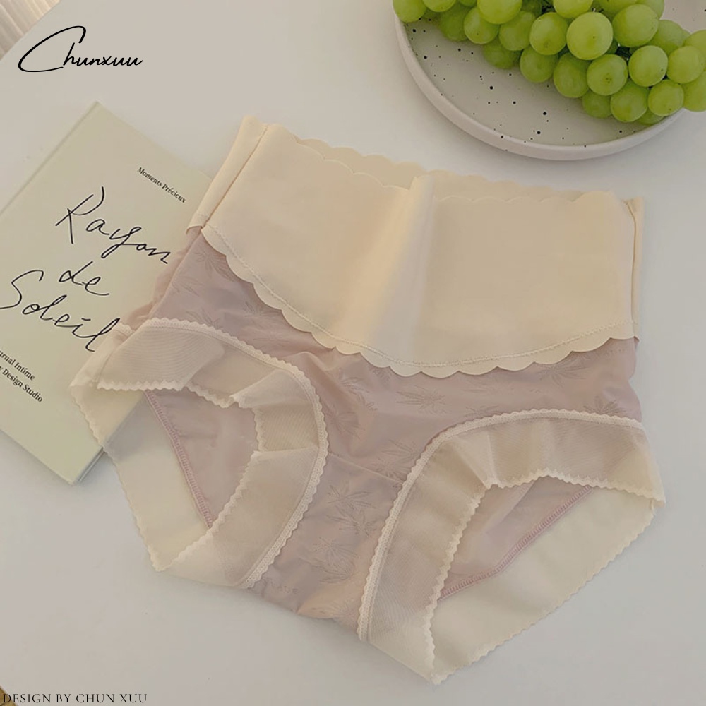 Quần lót nữ cạp cao hỗ trợ gen bụng định hình eo vải ren gấm phối cạp su viền lượn sóng mềm mại ChunXuu- GB16