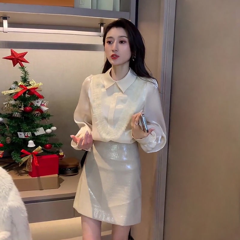 Áo sơ mi voan tơ kính tay dài siêu tiểu thư