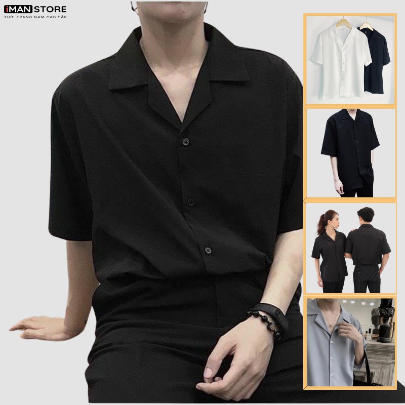 Áo Sơ Mi Cổ Vest Ngắn Tay Nam Nữ, Áo Sơ Mi Kiểu Thời Trang Hàn Quốc Vải Lụa Mền Mịn Thoáng Mát [NEW FASHION]
